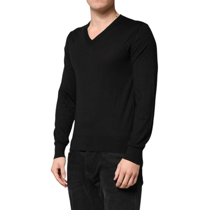 Dolce & Gabbana Black Cashmere V-Neck Men Pullover Sweater