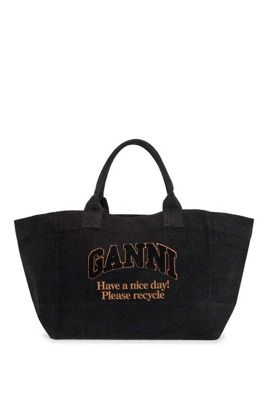 Ganni denim  organic cotton denim tote bag Shopper Ganni