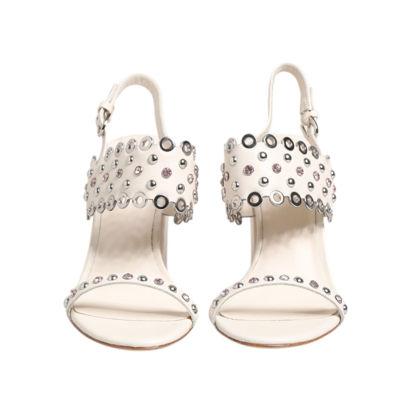 ASH White Block Heeled Studded Quarter Strap Sandals Shoes ASH