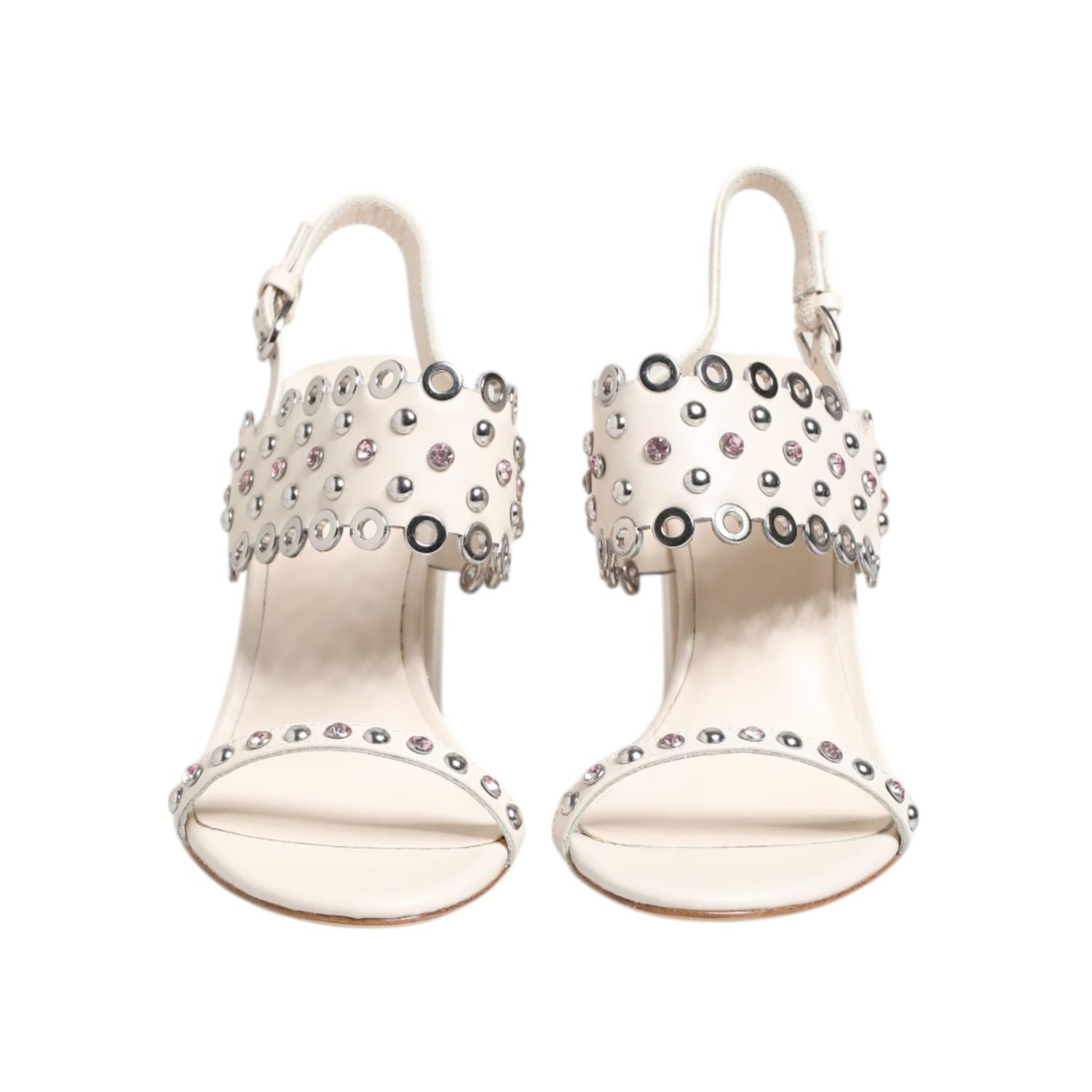 ASH White Block Heeled Studded Quarter Strap Sandals Shoes