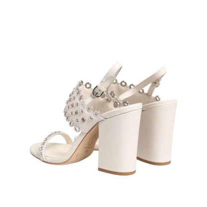 ASH White Block Heeled Studded Quarter Strap Sandals Shoes ASH