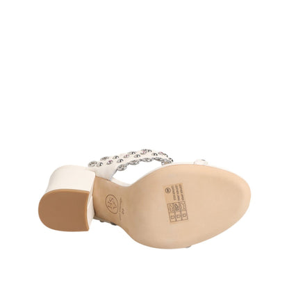 ASH White Block Heeled Studded Quarter Strap Sandals Shoes ASH