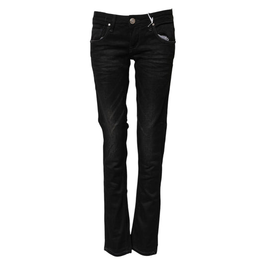 Acht Black Cotton Slim Fit Denim Low Waist Denim Jeans Acht