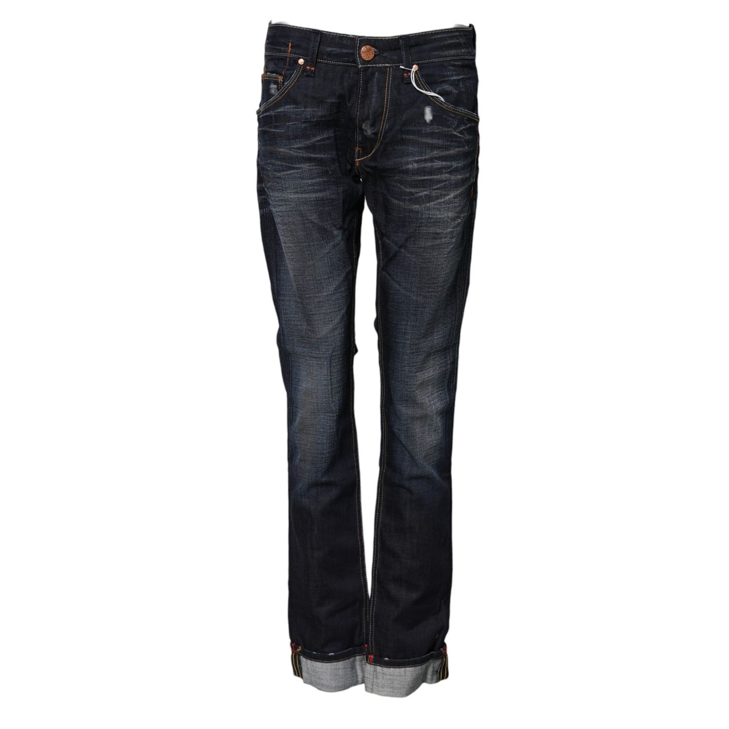 Acht Blue Washed Cotton Mid Waist Flared Denim Jeans Acht