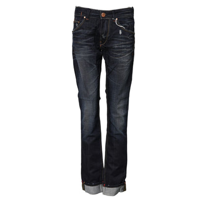 Acht Blue Washed Cotton Mid Waist Flared Denim Jeans Acht