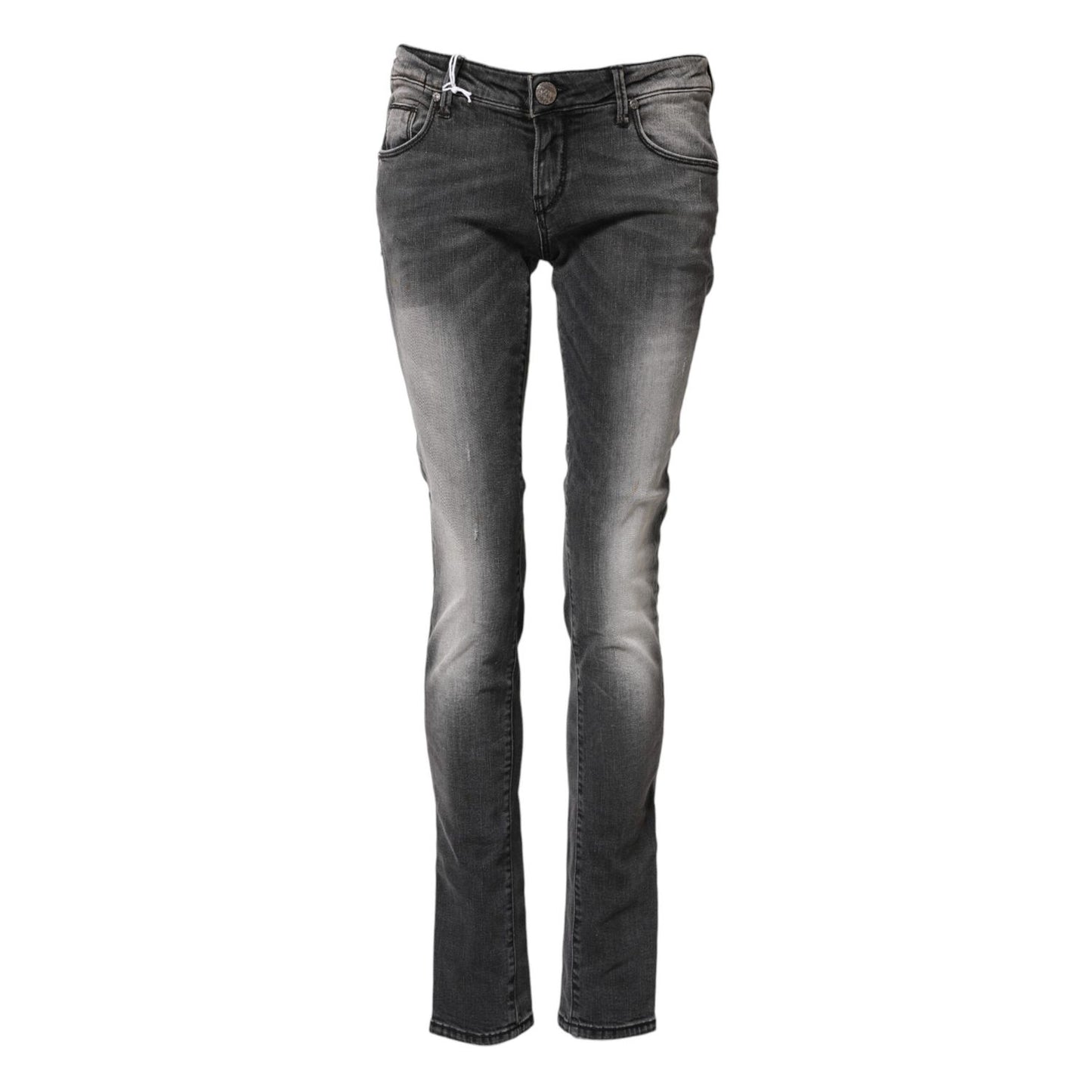 Acht Dark Gray Cotton Slim Fit Denim Low Waist Denim Jeans Acht