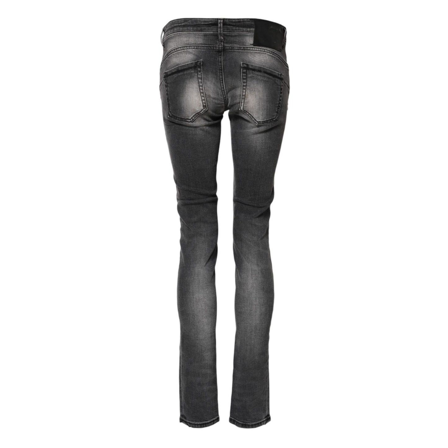 Acht Dark Gray Cotton Slim Fit Denim Low Waist Denim Jeans Acht