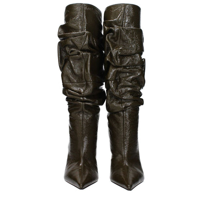 Amina Muaddi Green Leather Boots