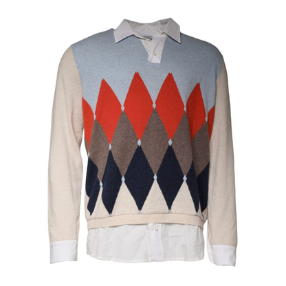 Ballantyne Multicolor Patterned Collared Long Sleeves Pullover Sweater1728,67345645728,Ballantyne,Clothing,IT50 | L,Men,Multicolor,Preowned / Defect,Sweaters - Clothing,Sweaters - Men - Clothing,Sweatshirts - Sweaters - Clothing