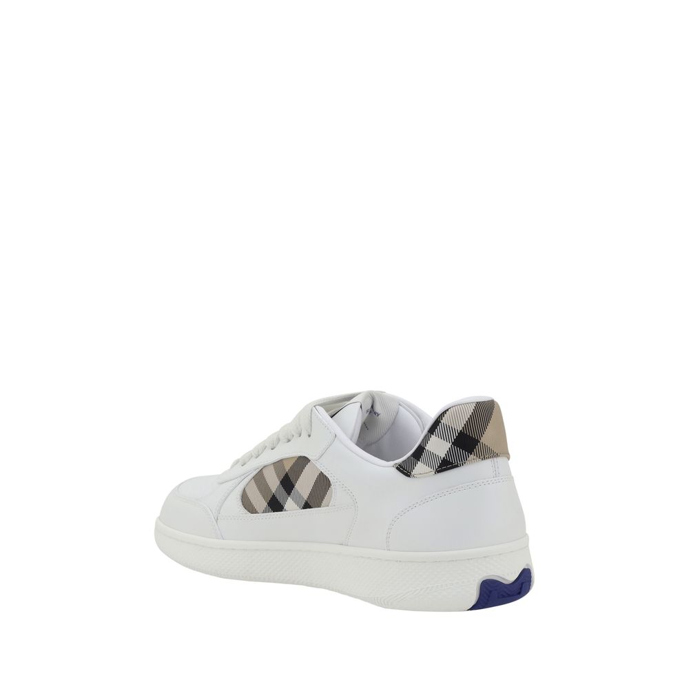 Burberry White Calf Leather Bos Taurus Low Top Sneakers