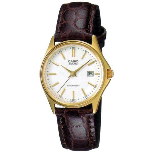 CASIO COLLECTION Mod. LADY DATE LEATHER - WHITE. GOLD INDEXES WATCHES