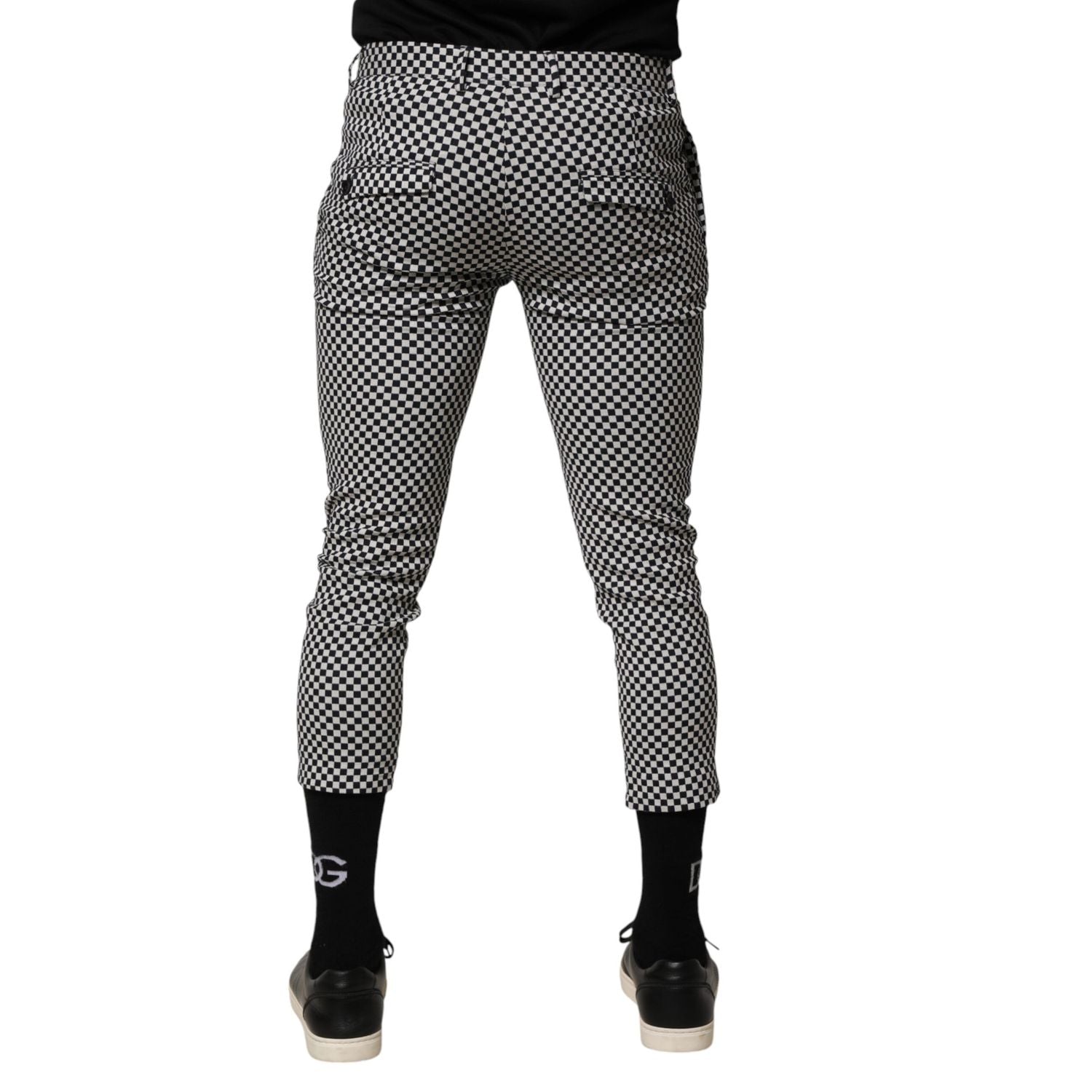 Daniele Alessandrini Black White Checkered Men Cropped Pants