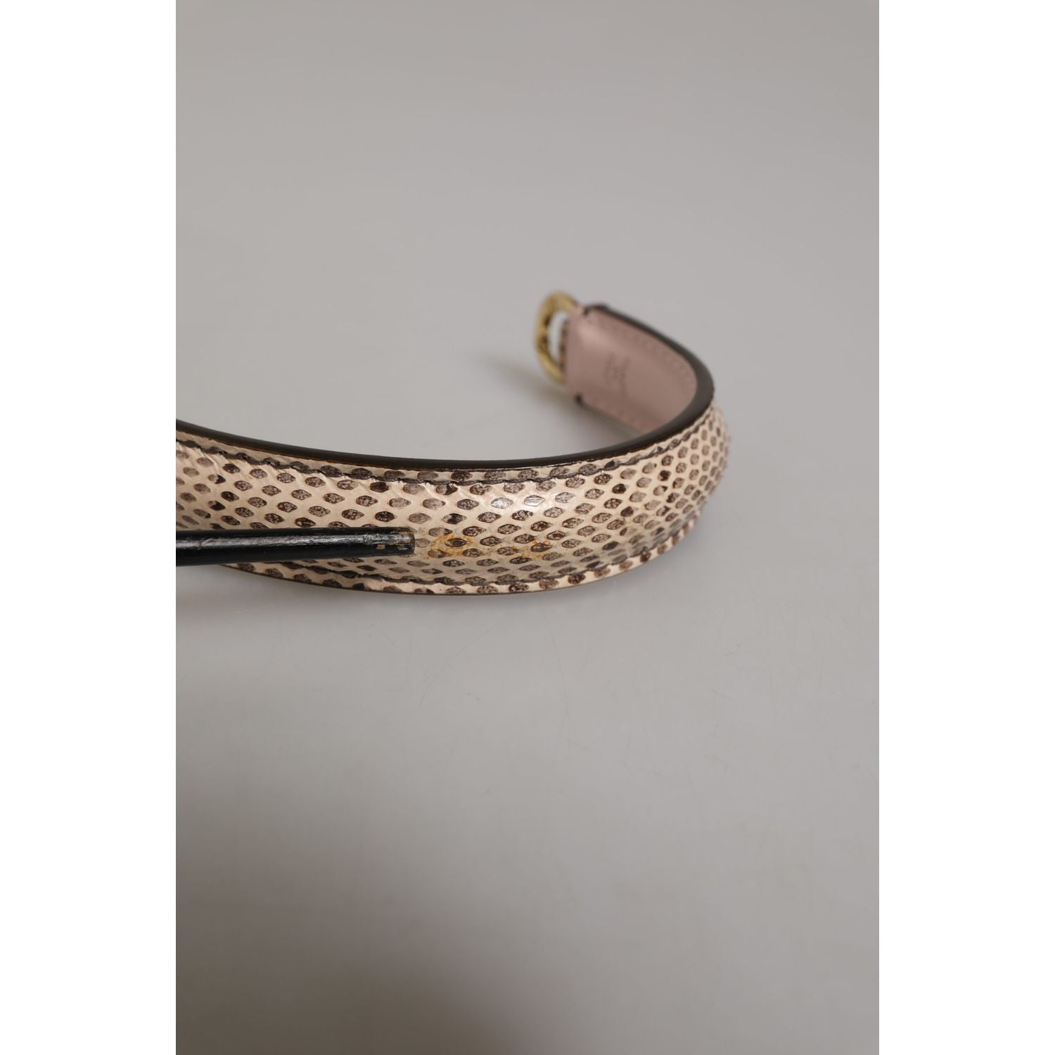 Dolce & Gabbana Beige Brown Snakeskin Leather Gold Ring Shoulder Strap