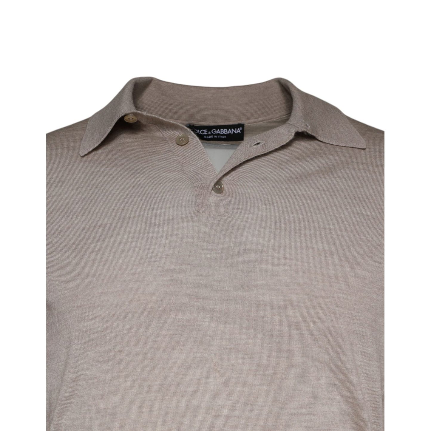 Dolce & Gabbana Beige Cashmere Knit Collared Pullover Sweater Dolce & Gabbana