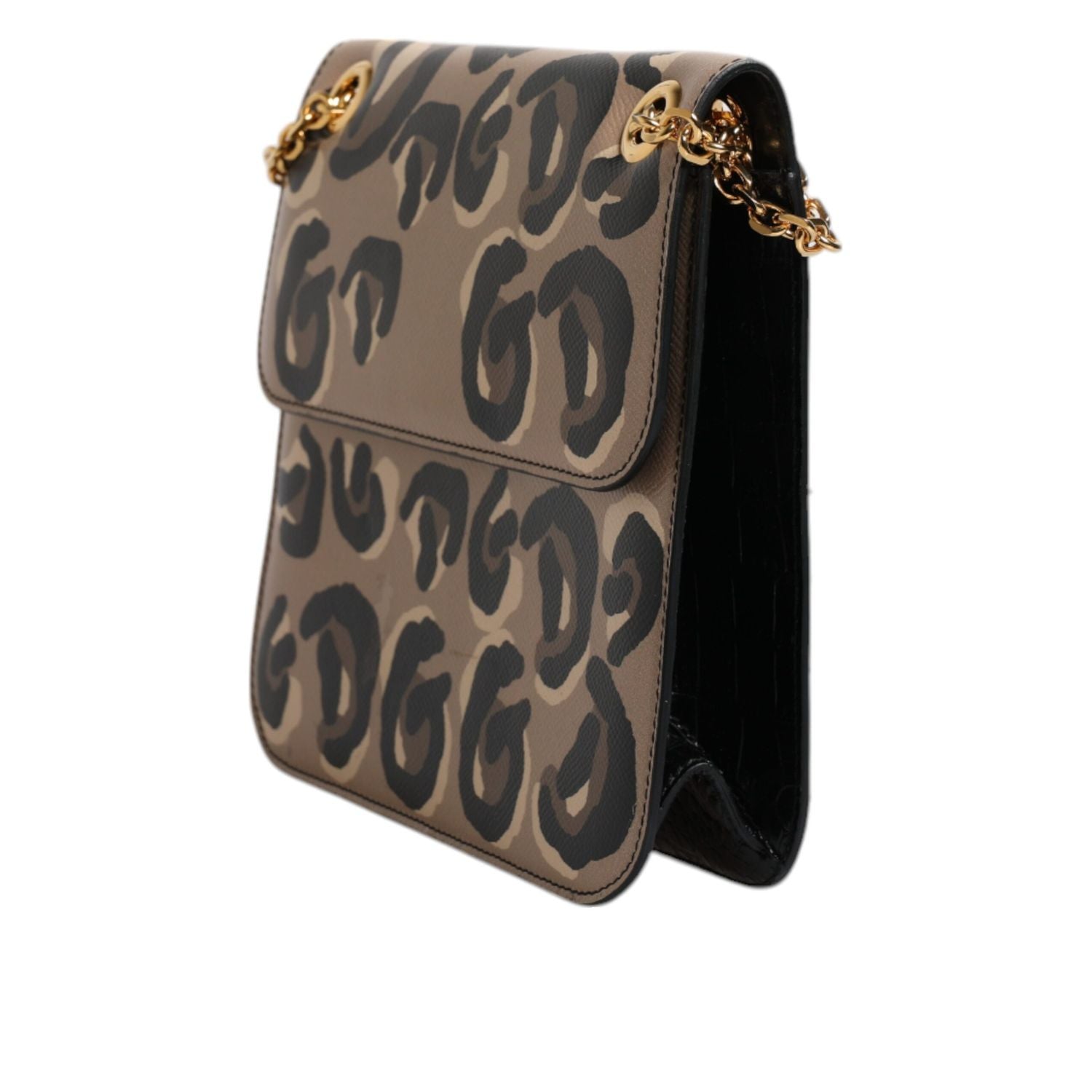 Dolce & Gabbana Beige DG Leopard Pattern Leather Crossbody Bag