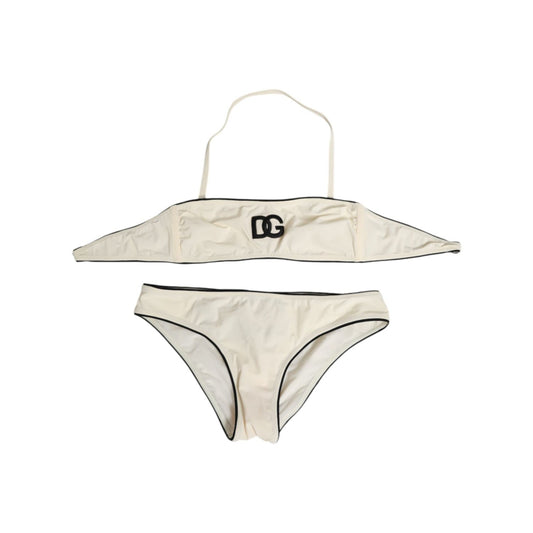 Dolce & Gabbana Beige Logo Swimsuit 2 Piece Top Bottom Swimwear Dolce & Gabbana