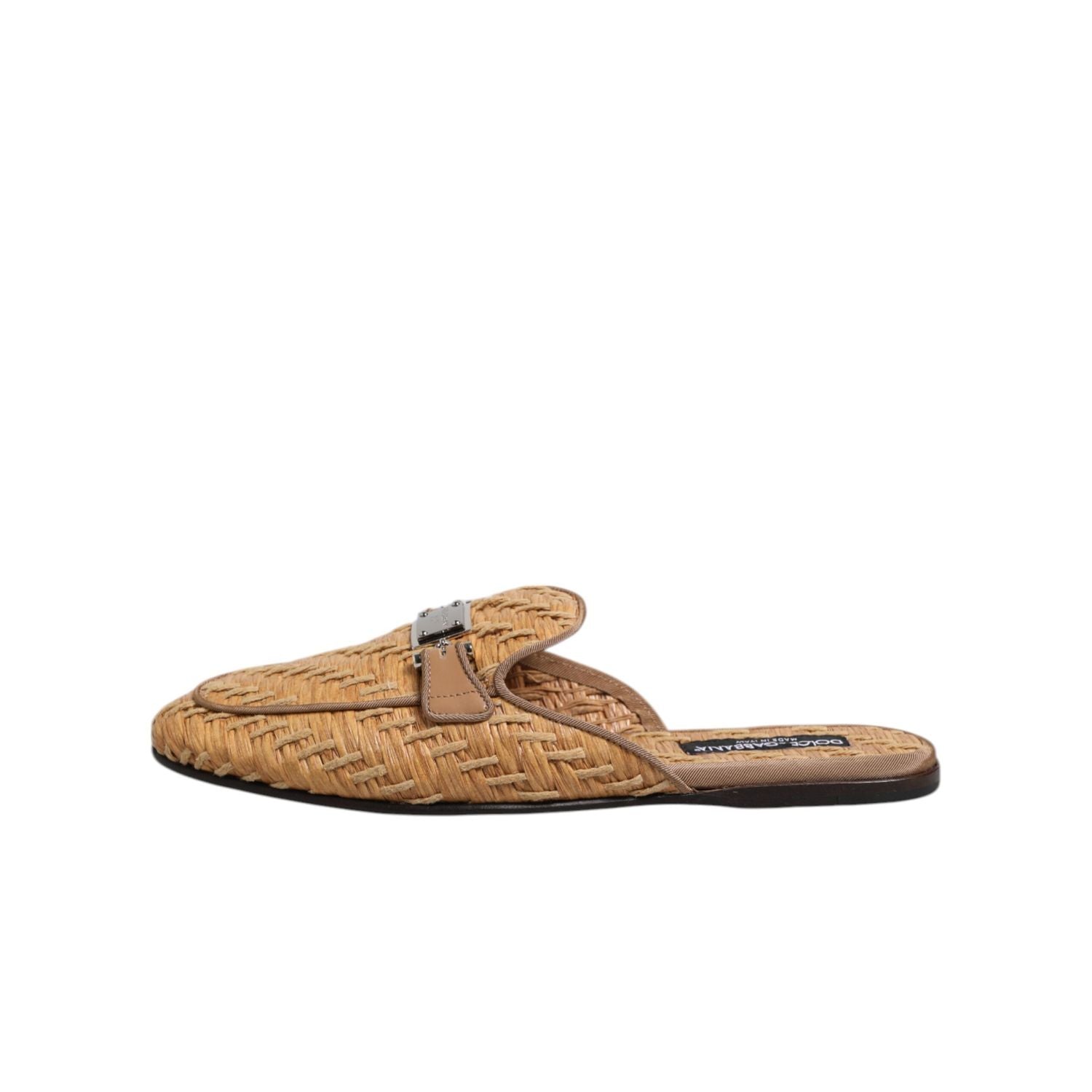 Dolce & Gabbana Beige Rattan Flat Mule Men Sandals Shoes