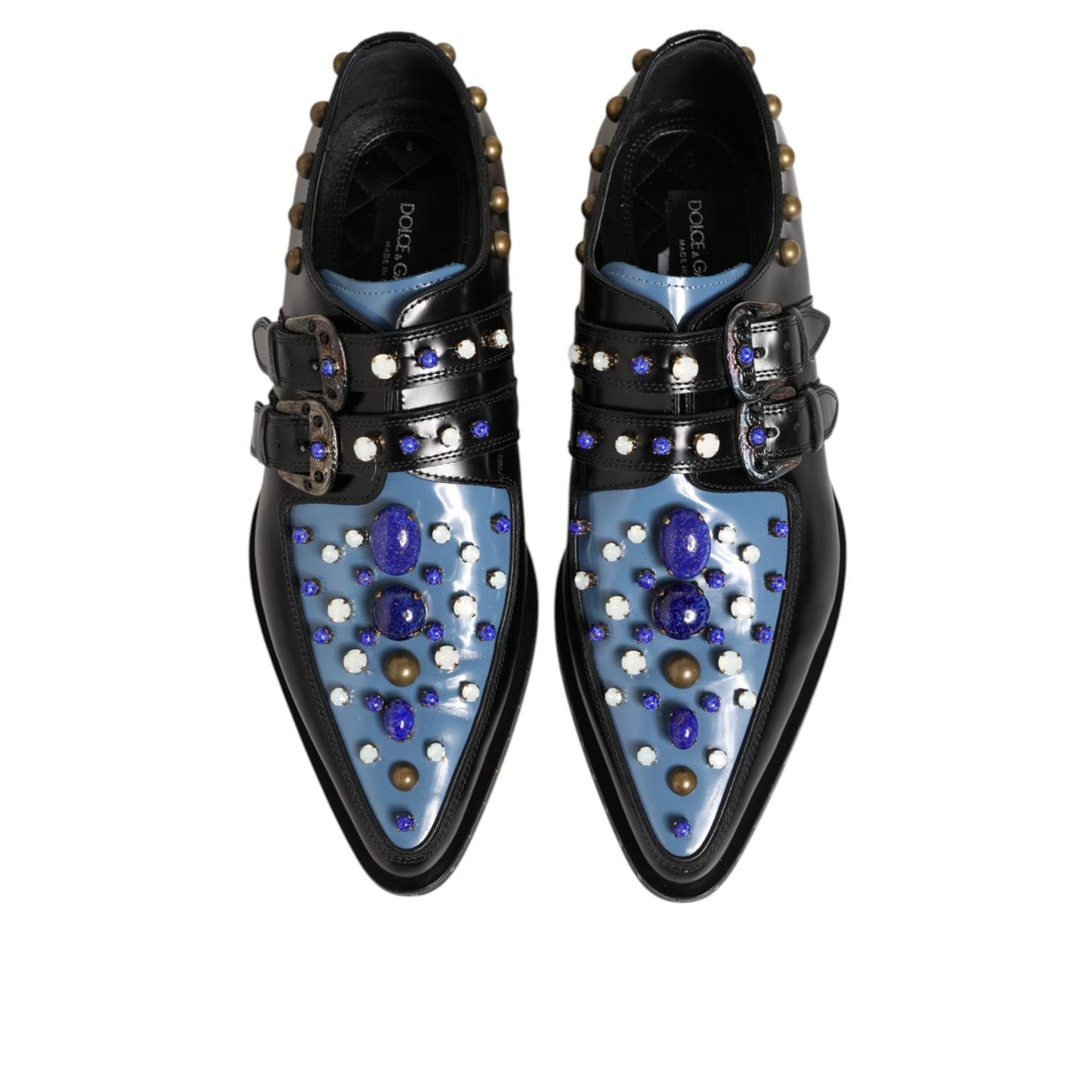 Dolce & Gabbana Black Blue Embellished MONKSTRAP Dress Shoes Dolce & Gabbana