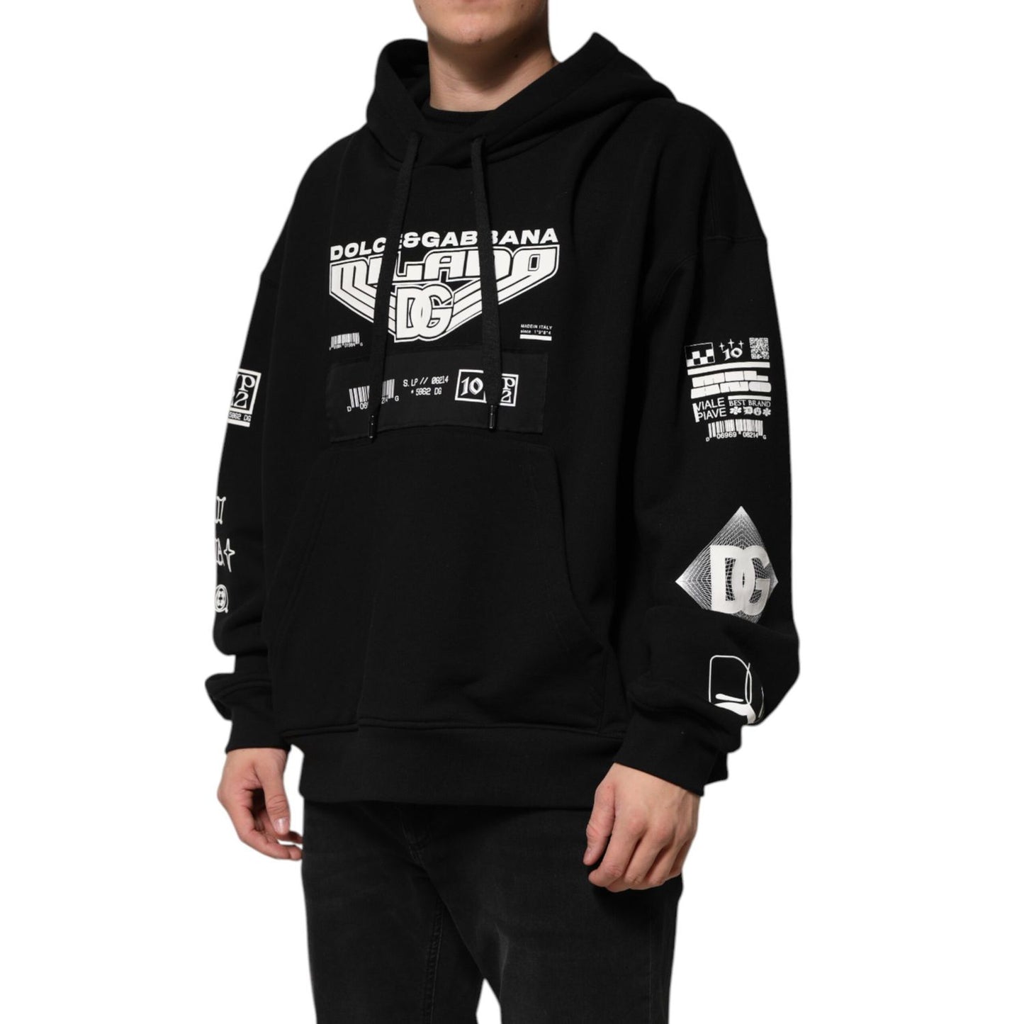 Dolce &amp; Gabbana Black Cotton DG Milano Logo Print Hoodie Sweater