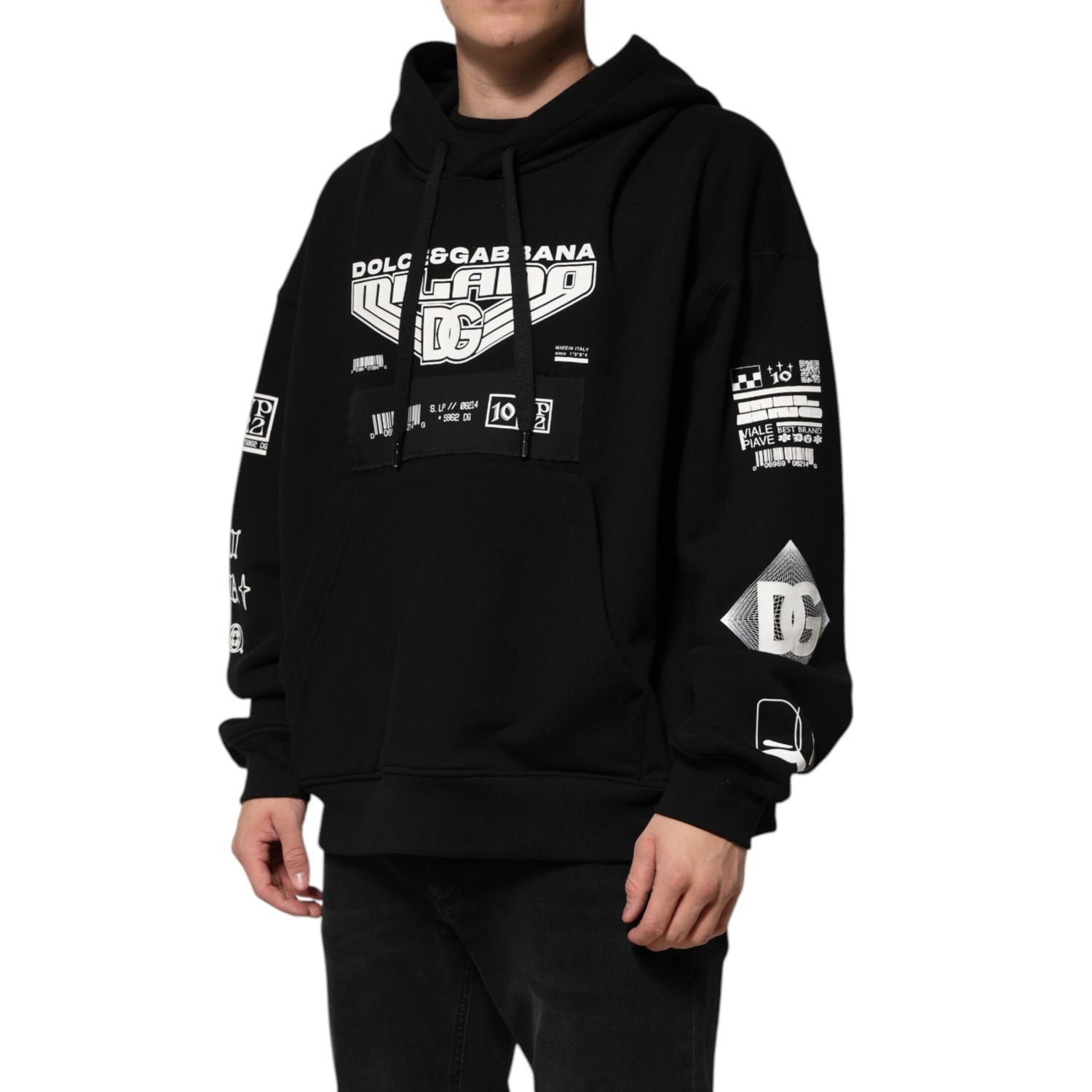 Dolce &amp; Gabbana Black Cotton DG Milano Logo Print Hoodie Sweater