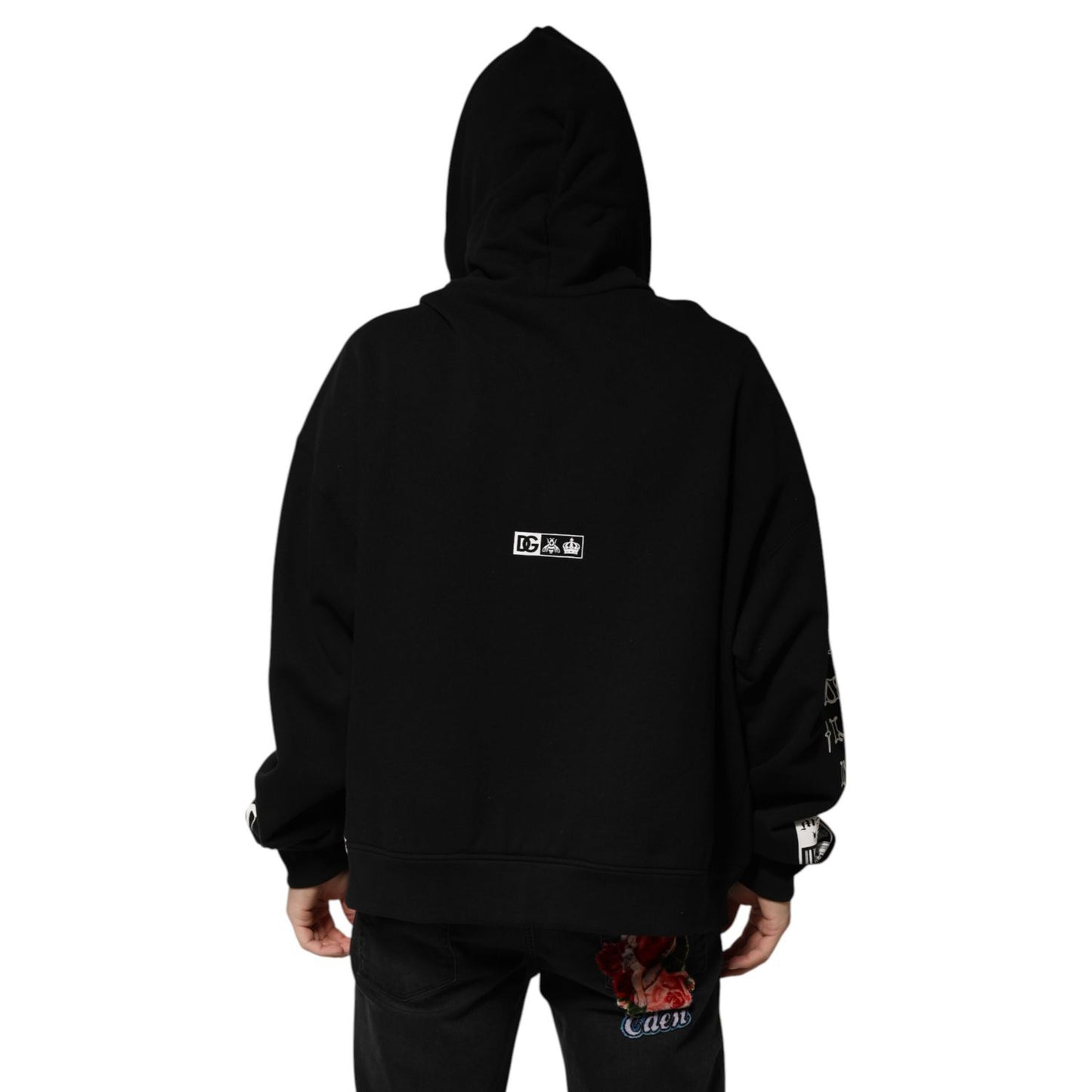 Dolce &amp; Gabbana Black Cotton DG Milano Logo Print Hoodie Sweater