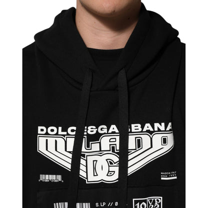 Dolce &amp; Gabbana Black Cotton DG Milano Logo Print Hoodie Sweater