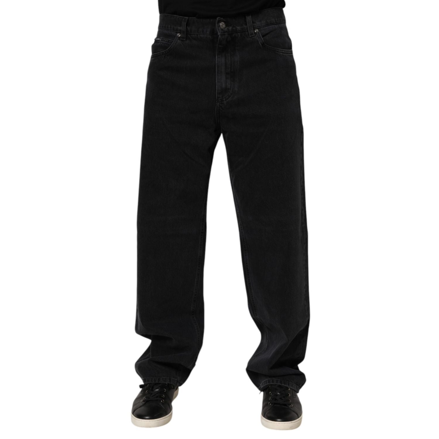 Dolce & Gabbana Black Cotton Logo Men Mid Waist Denim Jeans