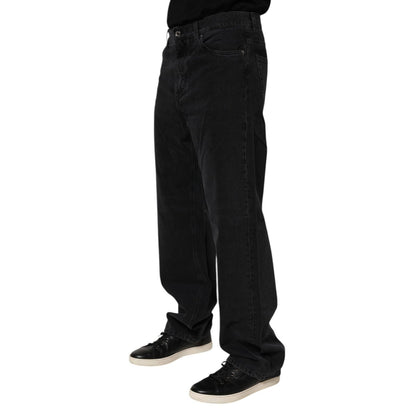 Dolce & Gabbana Black Cotton Logo Men Mid Waist Denim Jeans