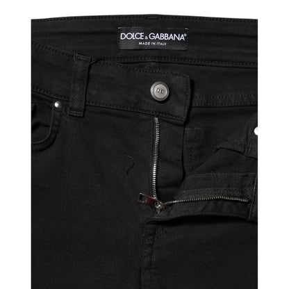Dolce & Gabbana Black Cotton Logo Skinny MidWaist Denim Jeans