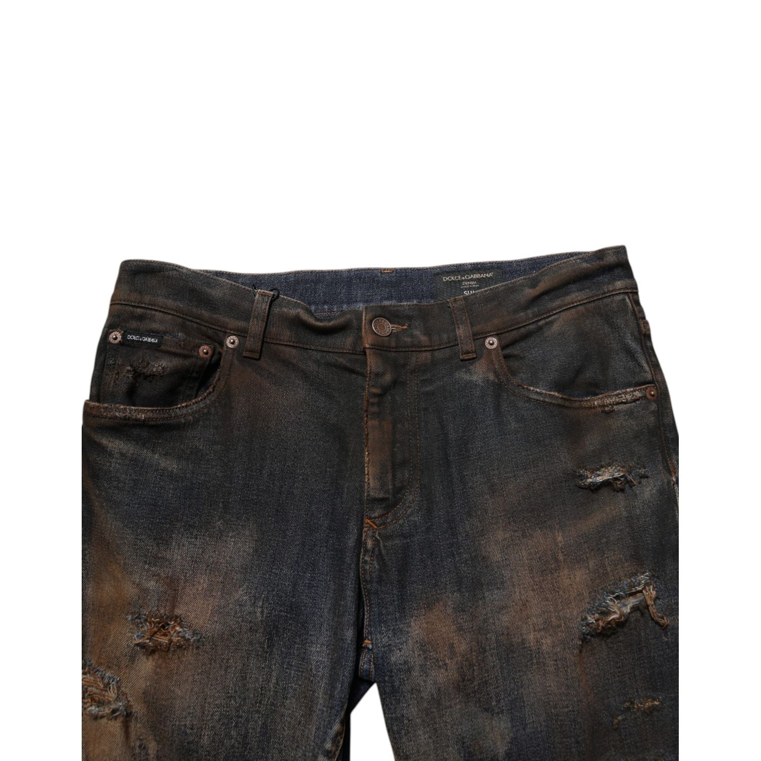 Dolce & Gabbana Black Cotton Skinny Tattered Men Denim Jeans