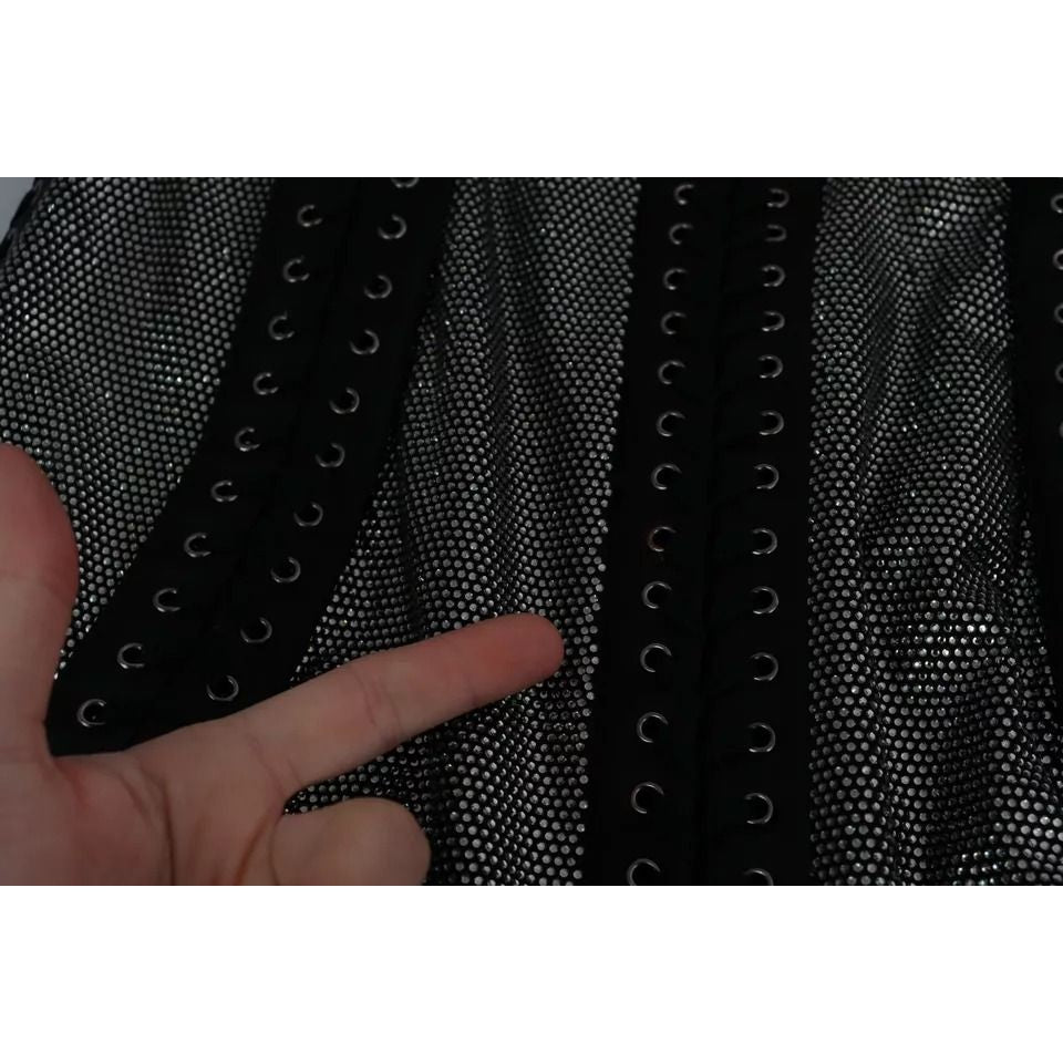 Dolce & Gabbana Black Crystals Lace Up Runway Gown Dress