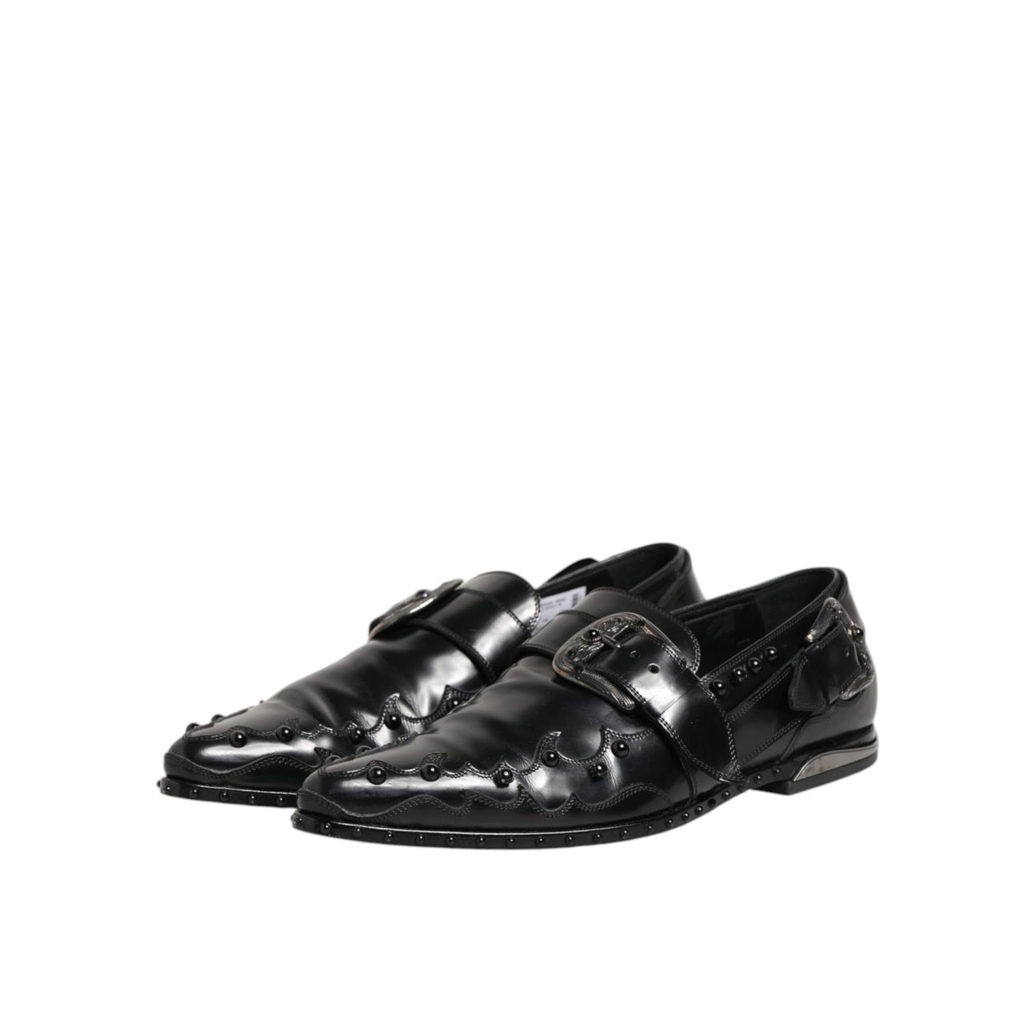 Dolce & Gabbana Black Embellished Dress Monk Strap Shoes Dolce & Gabbana