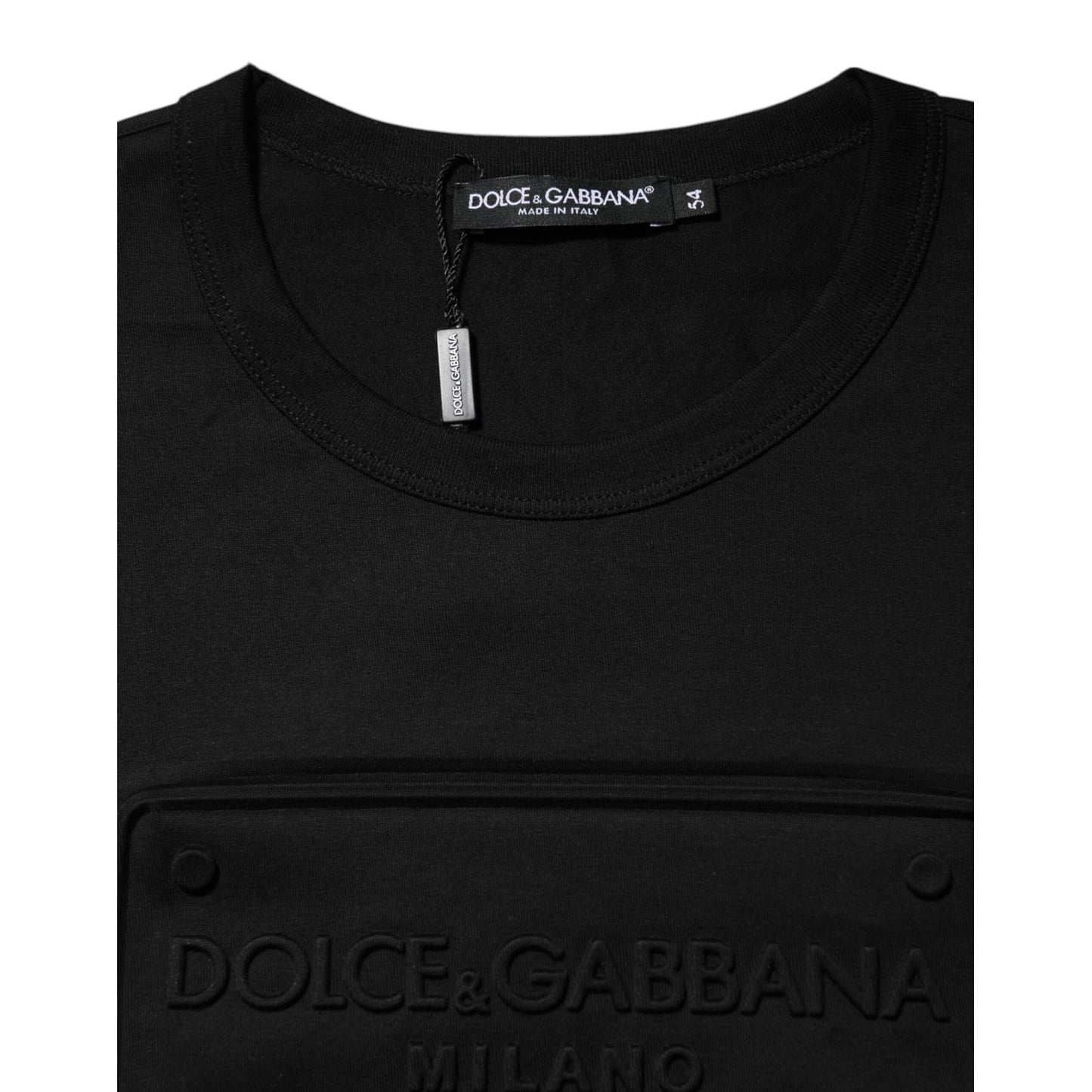 Dolce & Gabbana Black Embossed Logo Cotton Crew Neck T-shirt