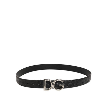 Dolce & Gabbana Black Exotic Leather DG Logo Buckle Belt