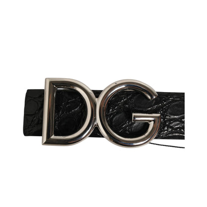 Dolce & Gabbana Black Exotic Leather DG Logo Buckle Belt