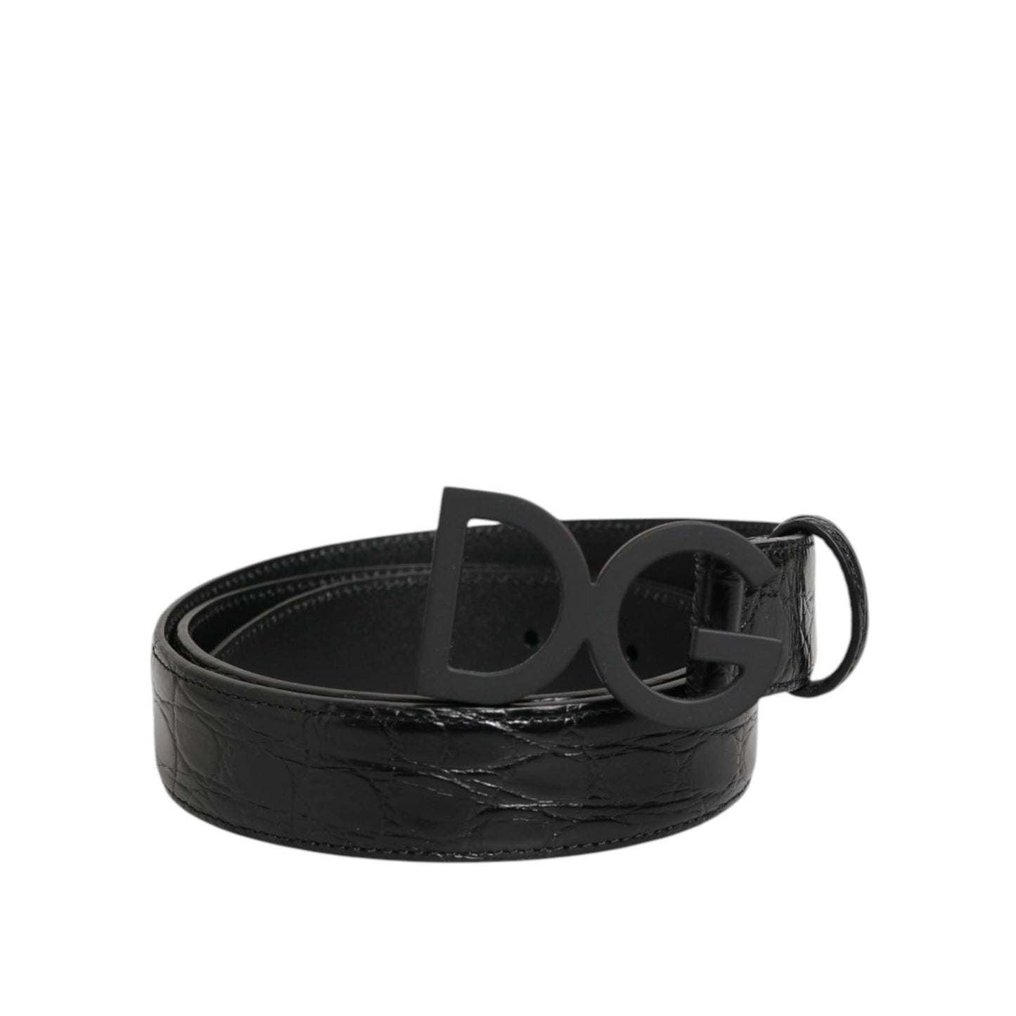 Dolce & Gabbana Black Exotic Leather Metal Logo Buckle Belt