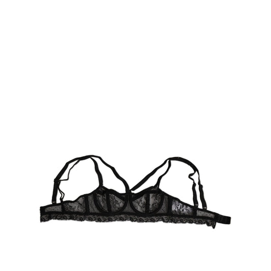 Dolce & Gabbana Black Floral Lace Nylon Balconcino Bra Underwear