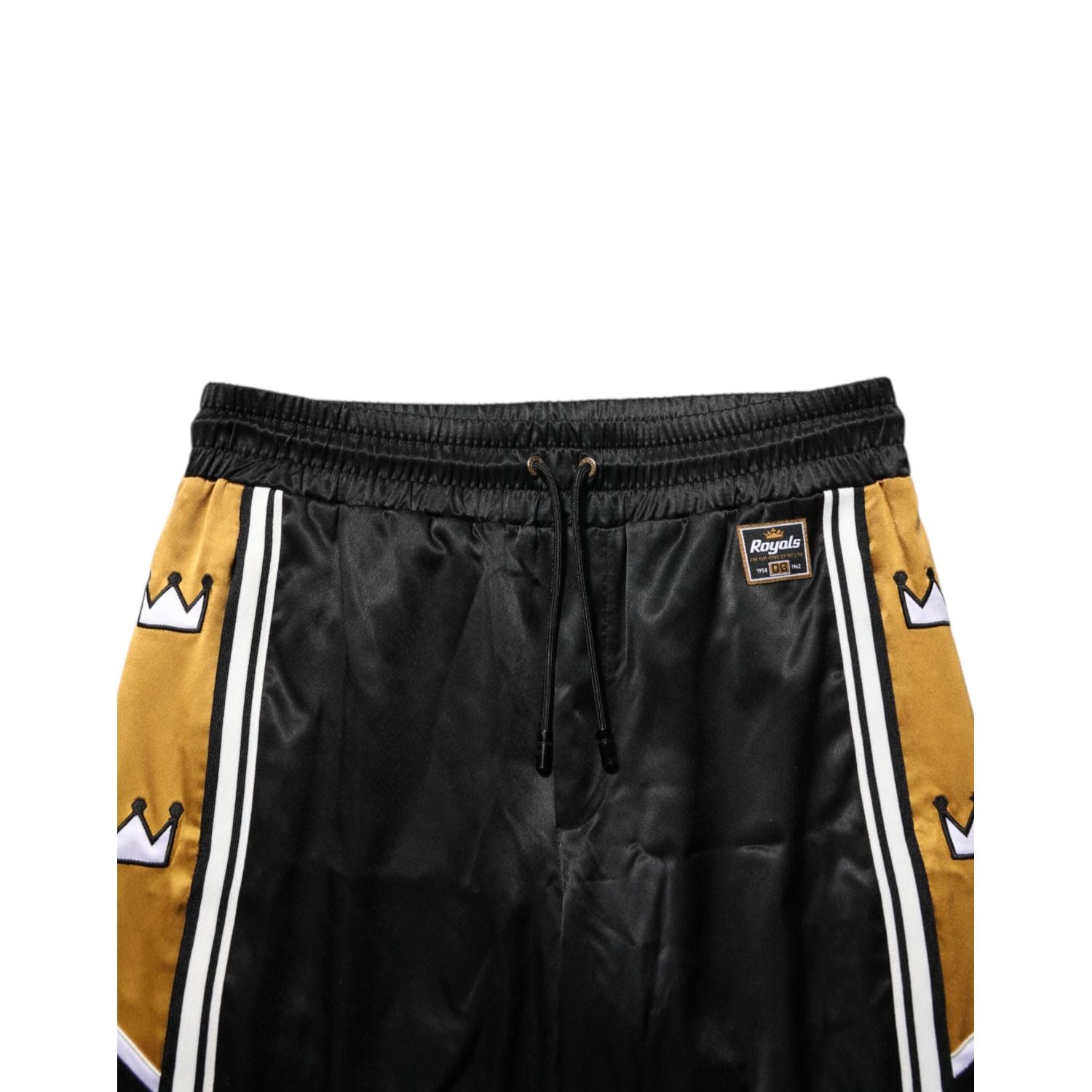 Dolce & Gabbana Black Gold Satin Crown Side Stripe Jogger Pants