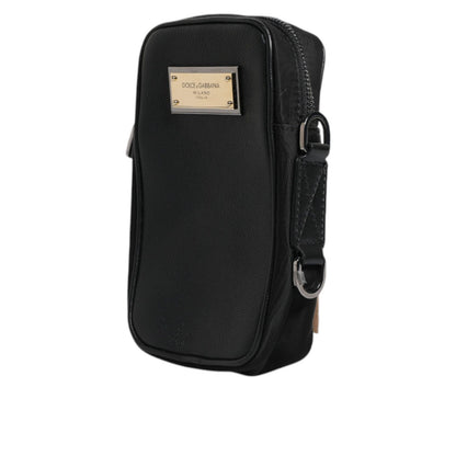 Dolce & Gabbana Black Grain Leather Logo Plaque Clutch Bag