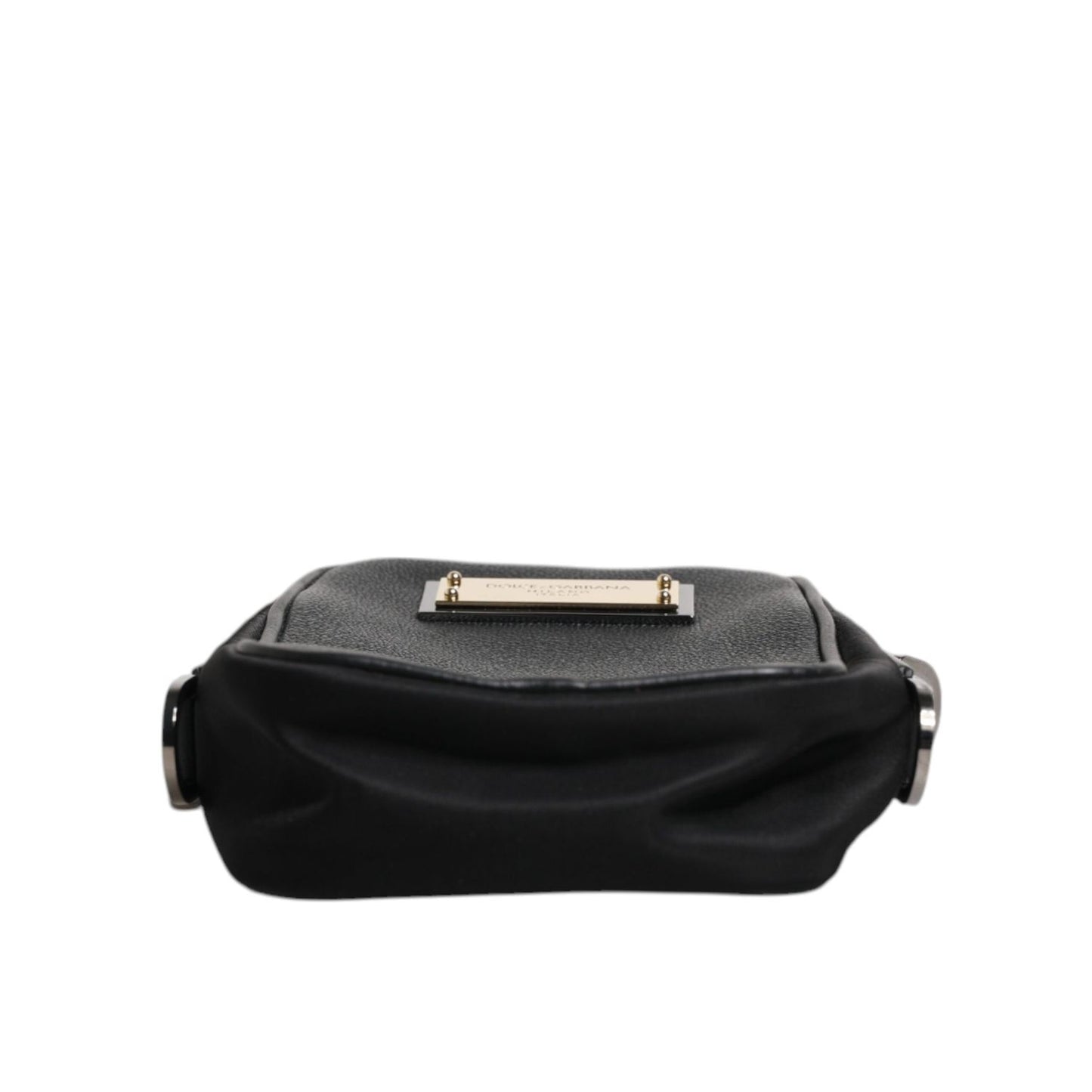 Dolce & Gabbana Black Grain Leather Logo Plaque Clutch Bag