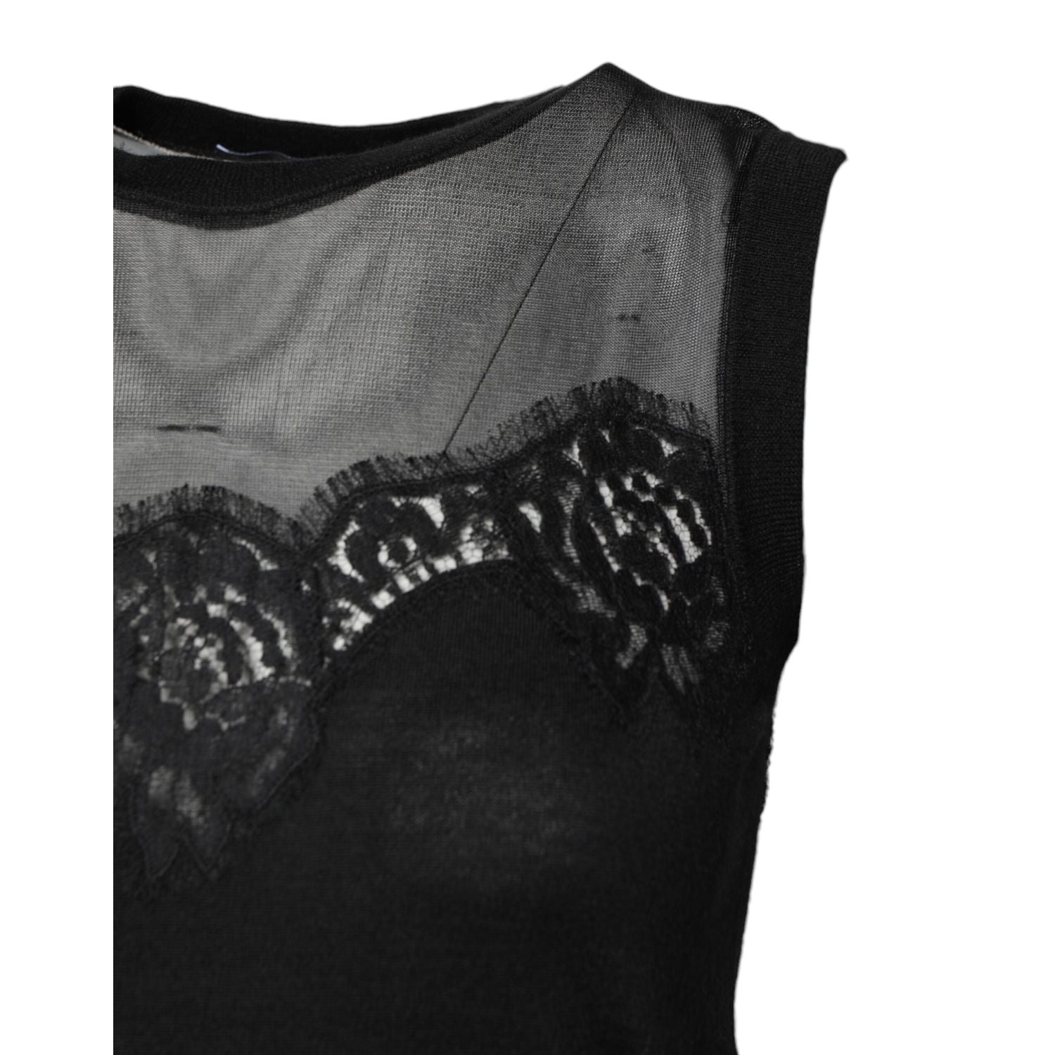 Dolce & Gabbana Black Lace Sheer Crew Neck Sleeveless Top