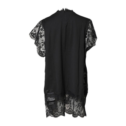 Dolce & Gabbana Black Lace Sheer Sacred Heart Crew Neck Top