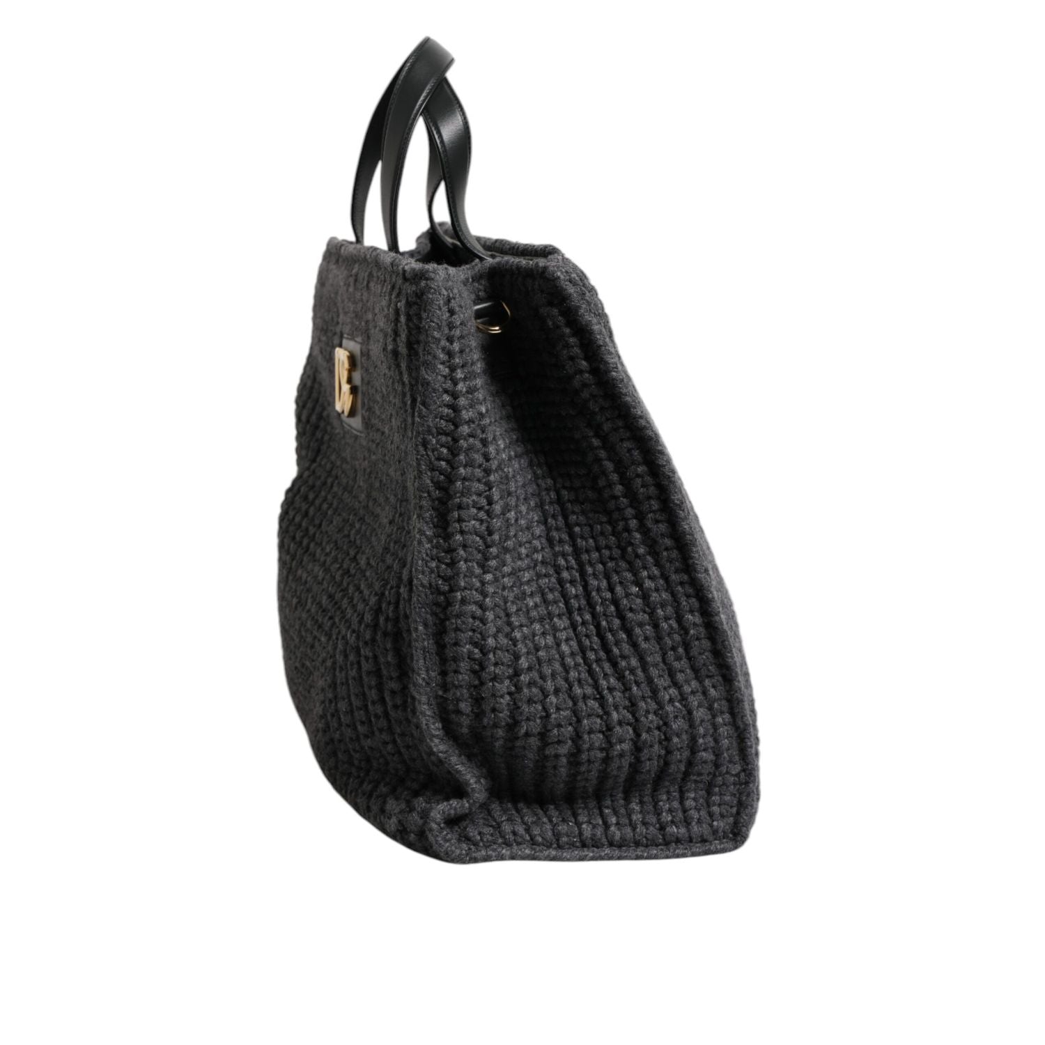 Dolce & Gabbana Black Large Knitted Crochet Shoulder Shopper DG Logo Bag