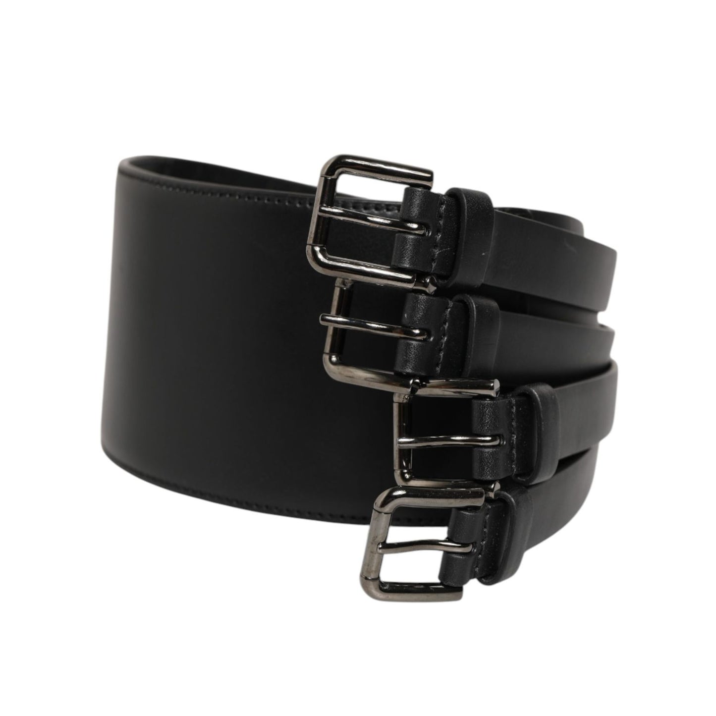 Dolce & Gabbana Black Leather 4-Strap Metal Multi-Buckle Belt
