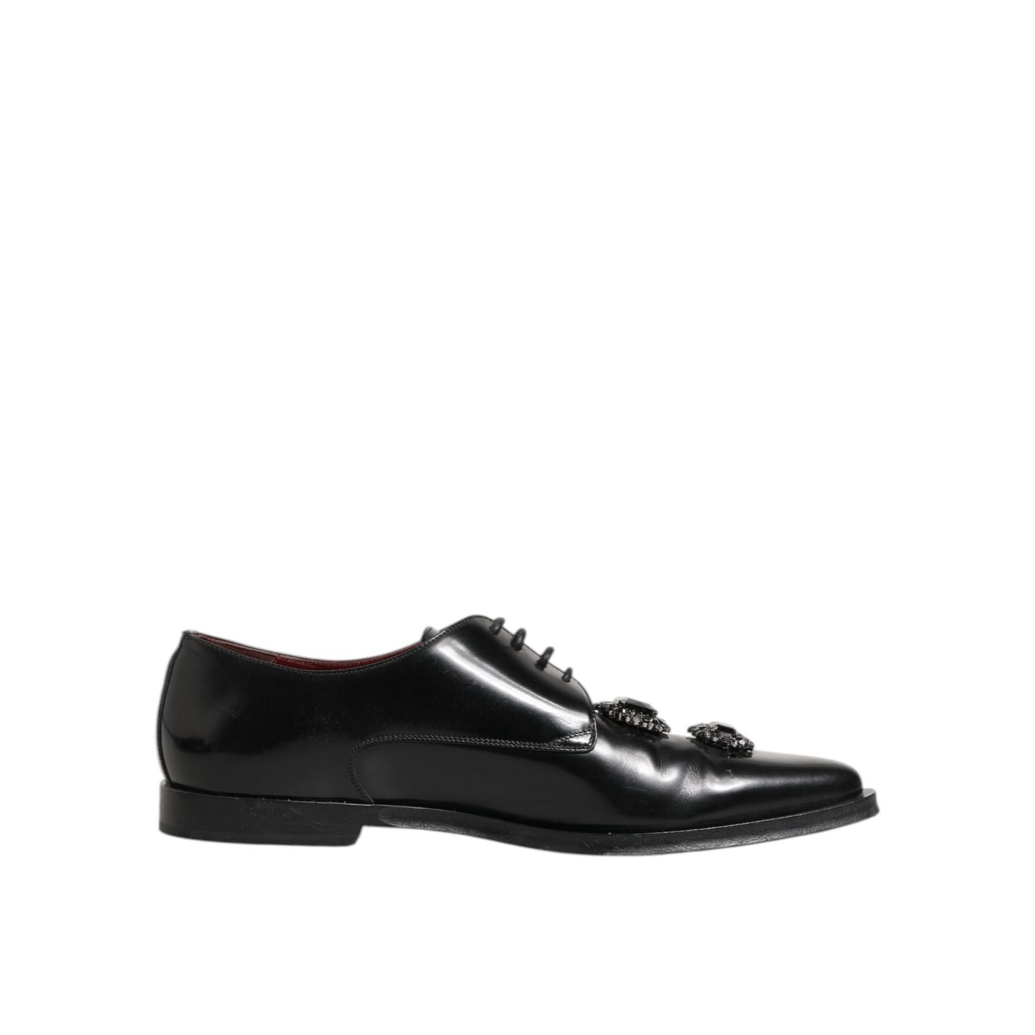 Dolce & Gabbana Black Leather Jeweled Crystals Derby Shoes