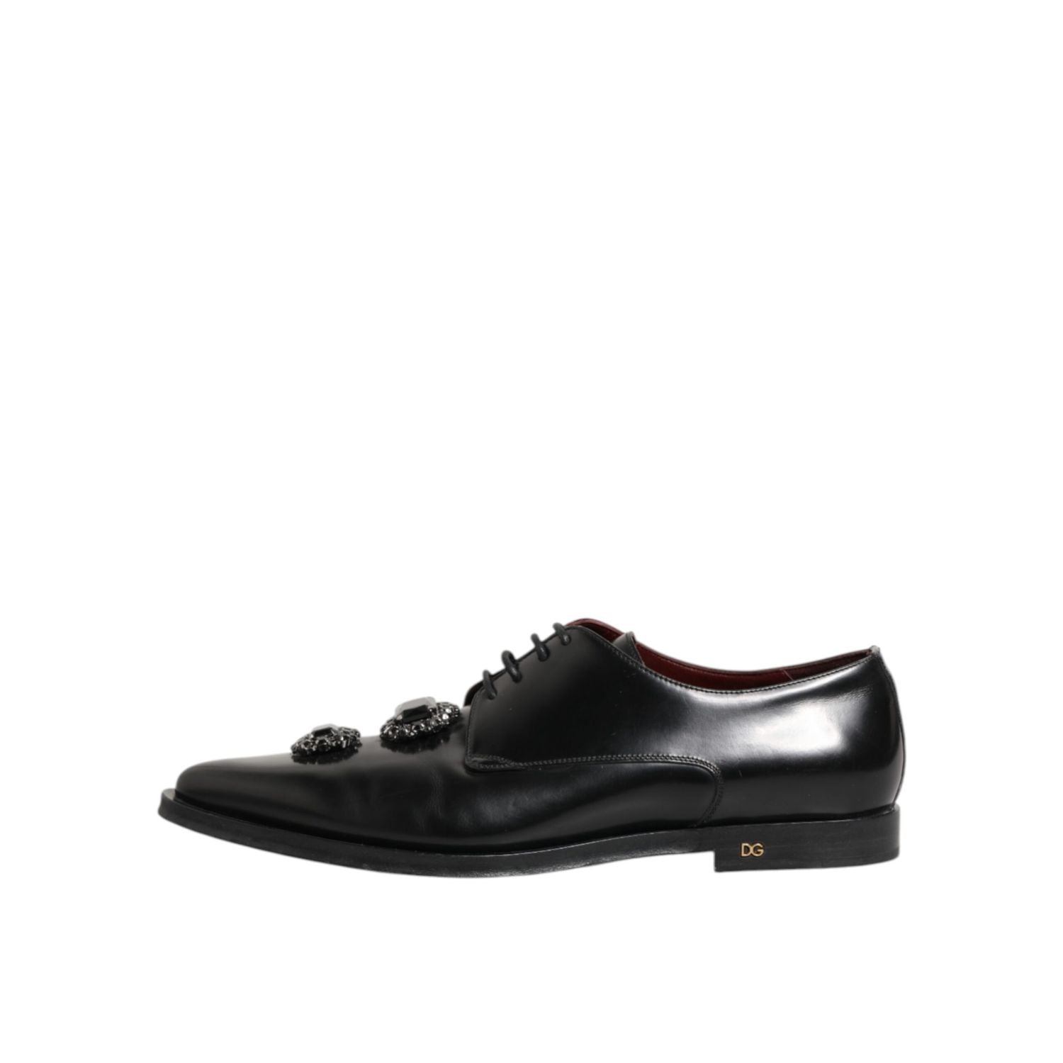 Dolce & Gabbana Black Leather Jeweled Crystals Derby Shoes
