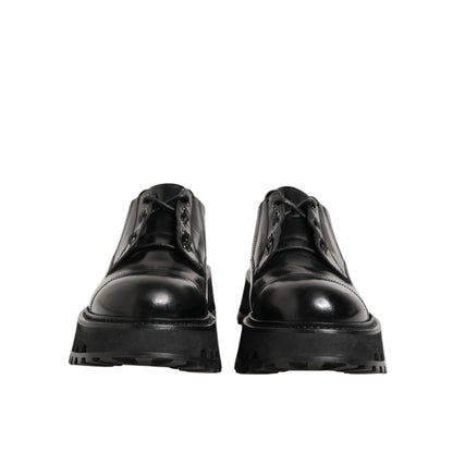 Dolce & Gabbana Black Leather Lace Up Derby Men Dress Shoes