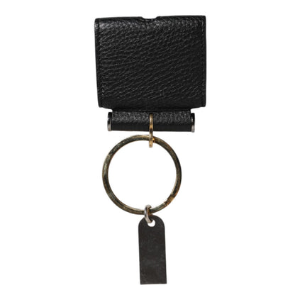 Dolce & Gabbana Black Leather Strap Gold Metal Logo Plaque Airpods Case