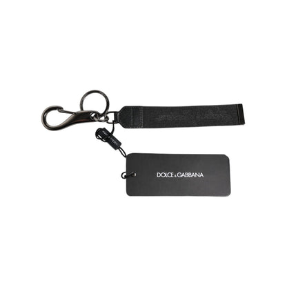 Dolce & Gabbana Black Logo Nylon Silver Brass Men Holder Keychain Keyring