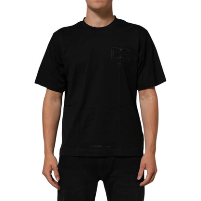 Dolce &amp; Gabbana Black Logo Patch Cotton Men Crew Neck T-shirt